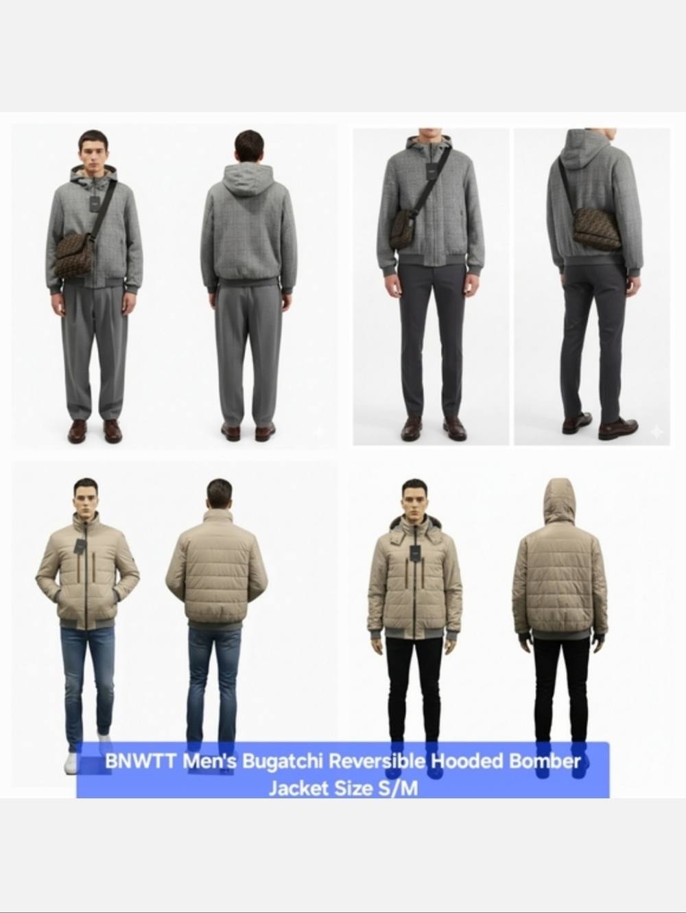 BNWTT Men's Bugatchi Reversible Hooded Bomber Jacket Size S/M